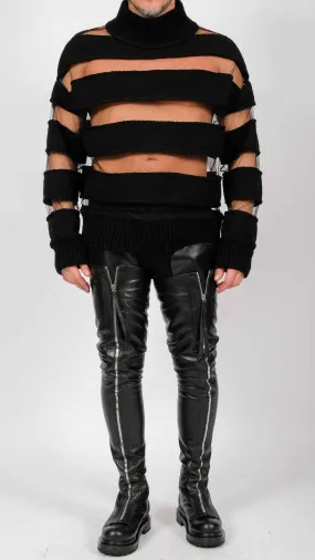 Turtleneck with Knitted Stripes