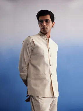 Vastramay Men's Cream Pure Cotton Nehru Jacket