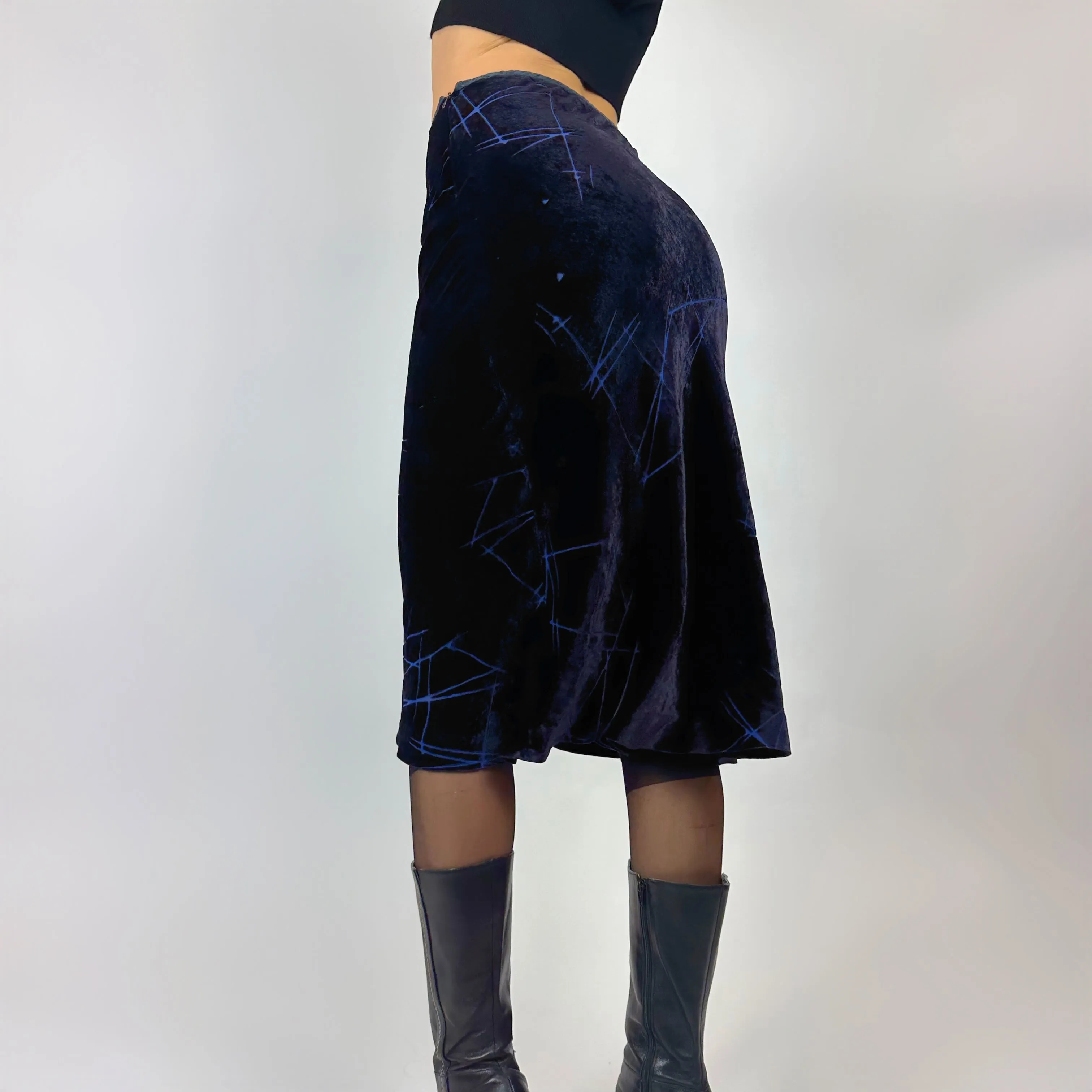 Vintage Deep Blue Velvet Midi Skirt (xs)