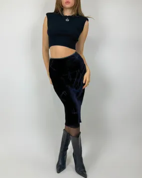 Vintage Deep Blue Velvet Midi Skirt (xs)