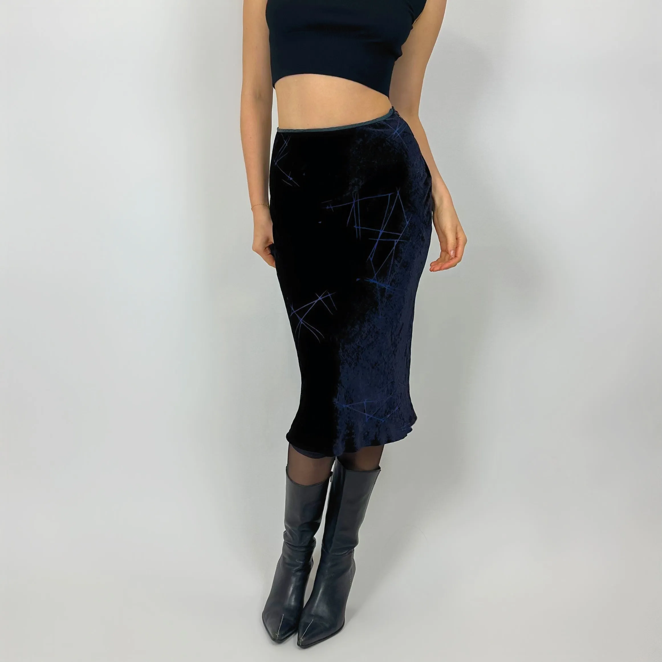 Vintage Deep Blue Velvet Midi Skirt (xs)