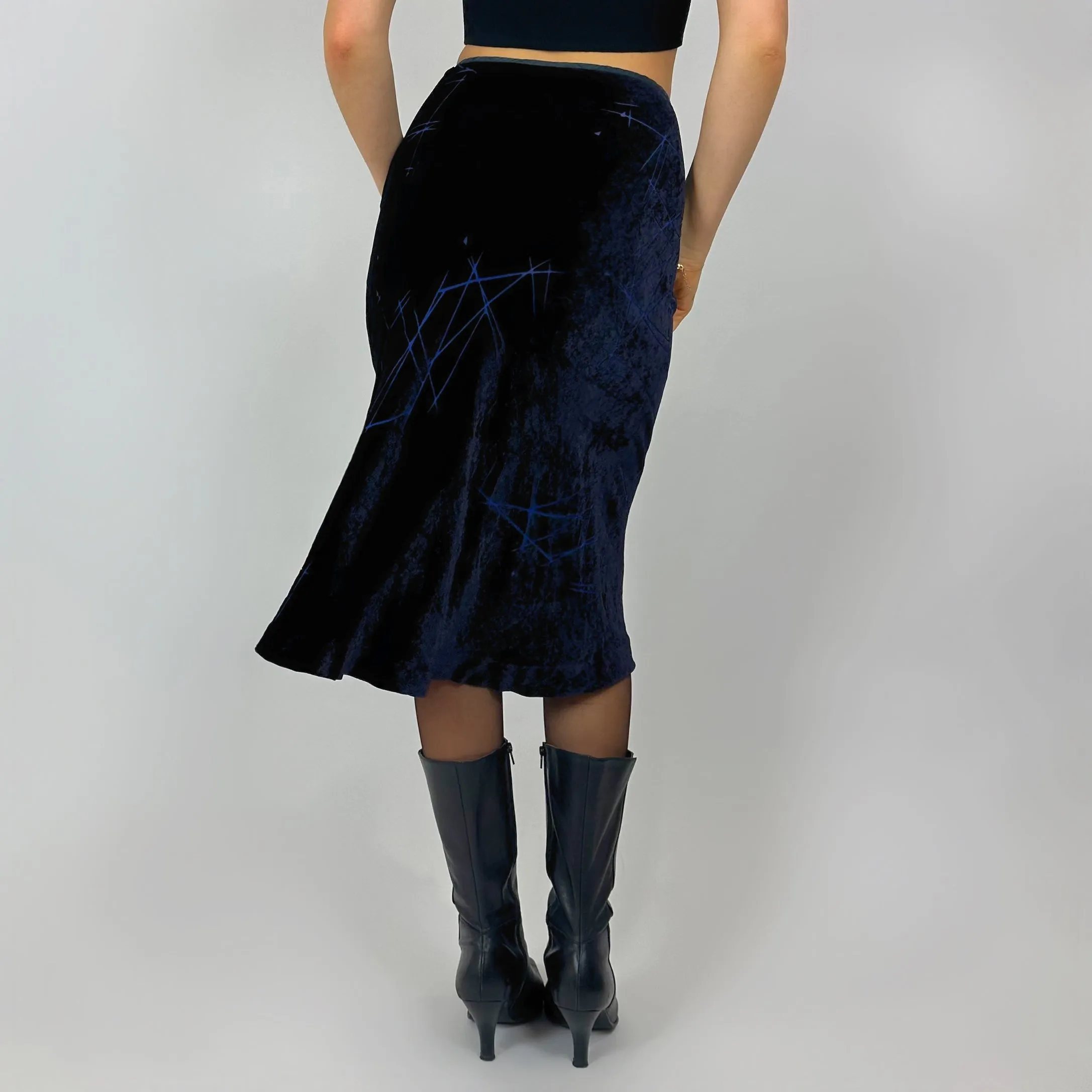 Vintage Deep Blue Velvet Midi Skirt (xs)