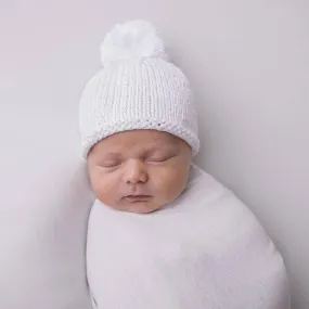 White Pom Pom Beanie Hat: Huggalugs