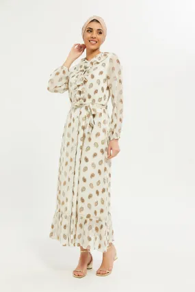 Women Ivory Lurex Printed Dress