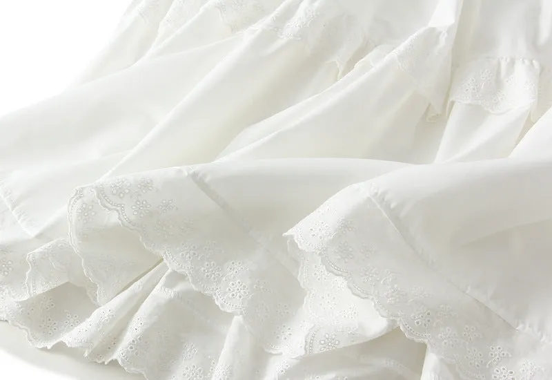 Women Spring Summer A line White Lace Skirt