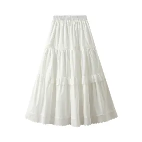 Women Spring Summer A line White Lace Skirt