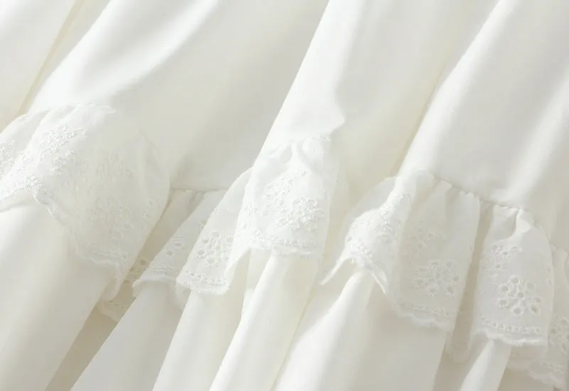 Women Spring Summer A line White Lace Skirt