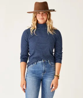 Women's Denise Turtleneck - Navy Mini Breton
