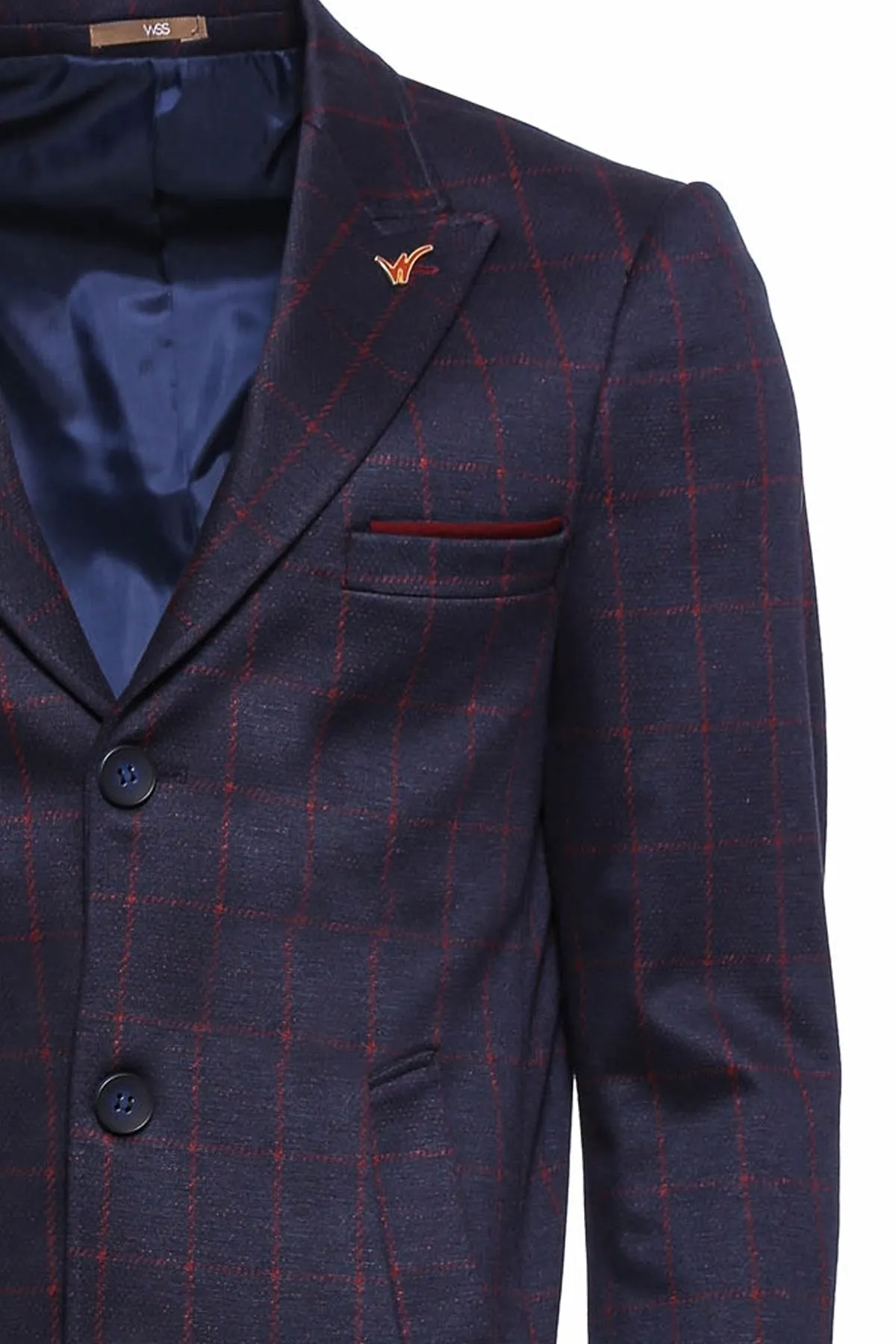 WSS Checked Navy Blue Men Cachet Coat  - Singen