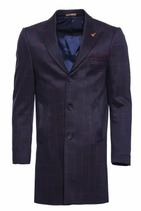 WSS Checked Navy Blue Men Cachet Coat  - Singen