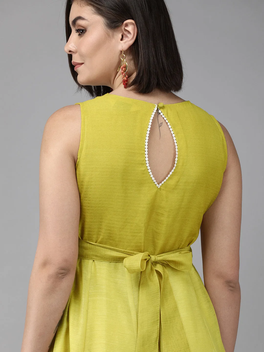 Yellow Floral Chanderi Silk Maxi Dress