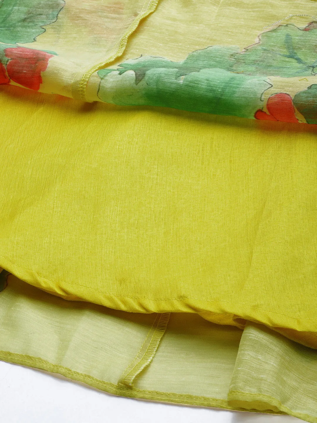 Yellow Floral Chanderi Silk Maxi Dress