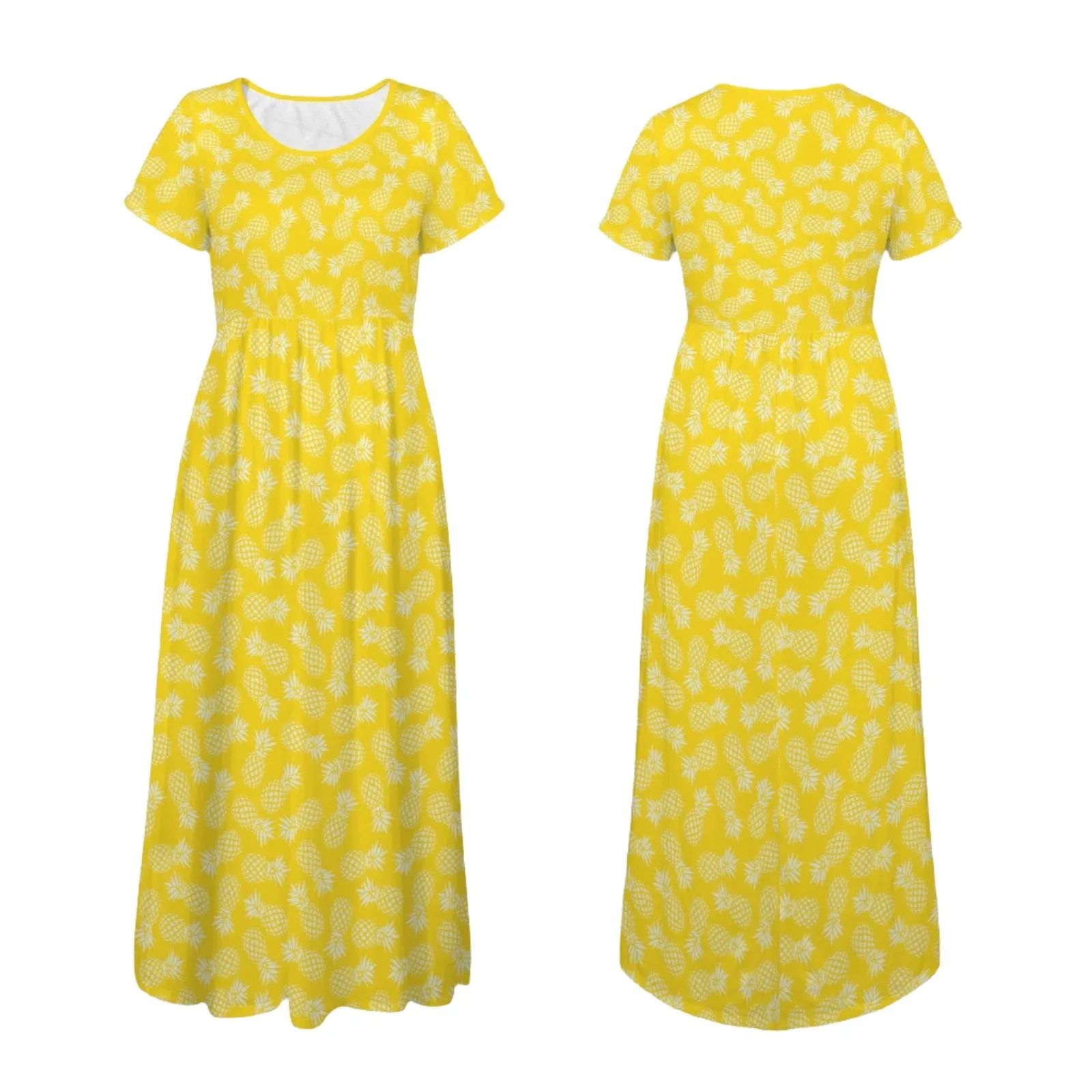 Yellow Pineapple Maxi Dress, Pineapple Print Dress, Summer Yellow Maxi Dress