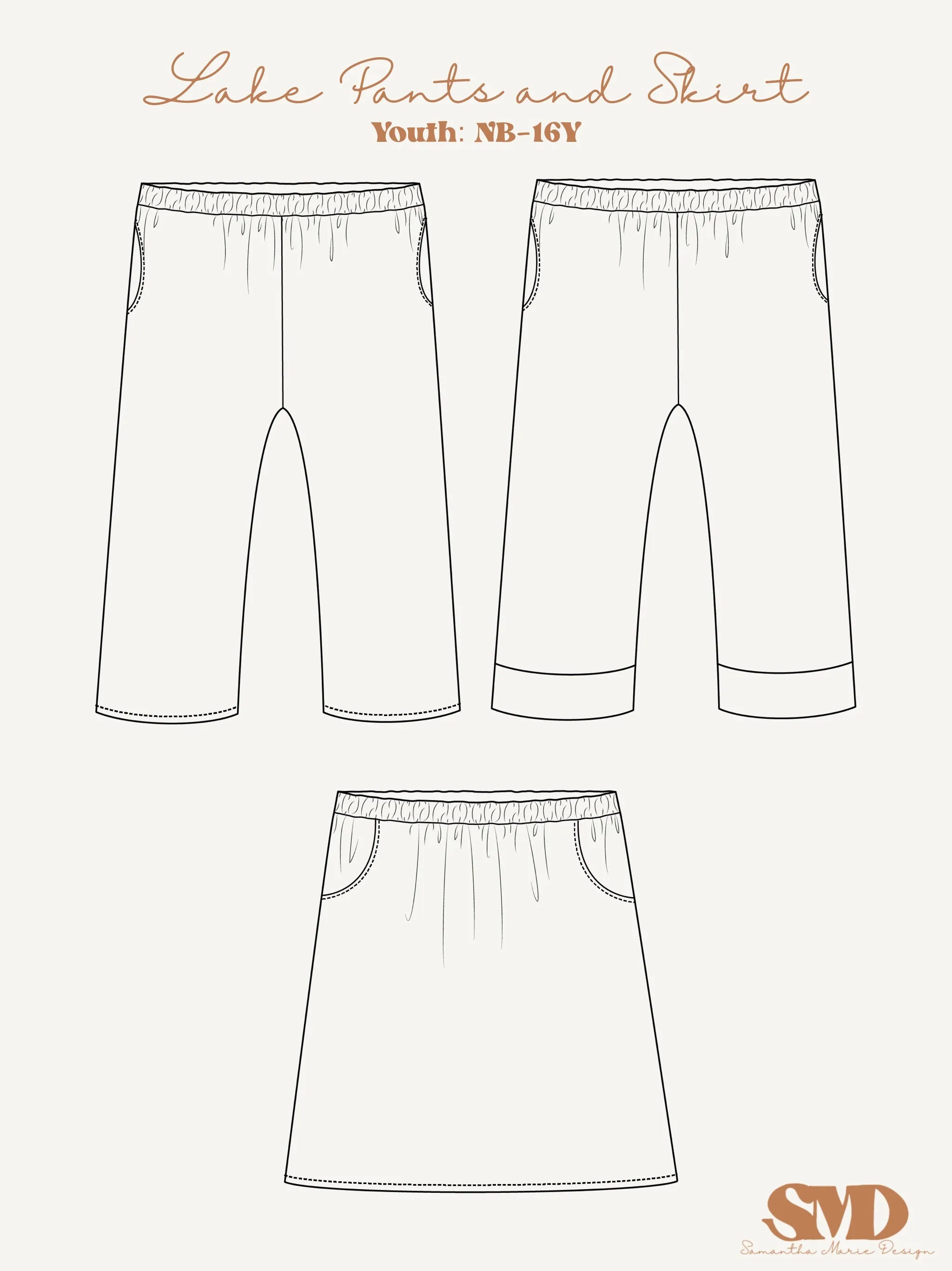 Youth Lake Skirt and Pants Digital Sewing Pattern Sizes NB-16Y