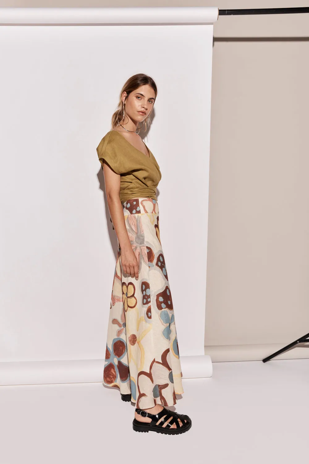 Zoé Linen Maxi Skirt Flower