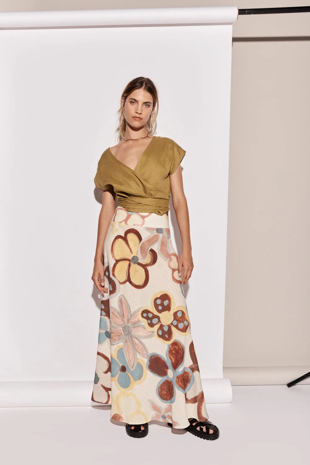 Zoé Linen Maxi Skirt Flower