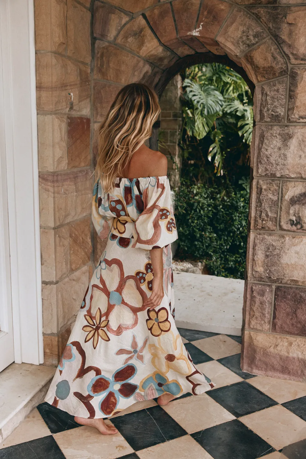 Zoé Linen Maxi Skirt Flower