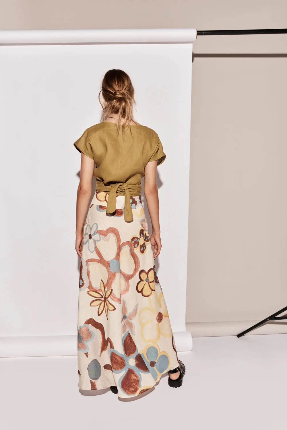 Zoé Linen Maxi Skirt Flower